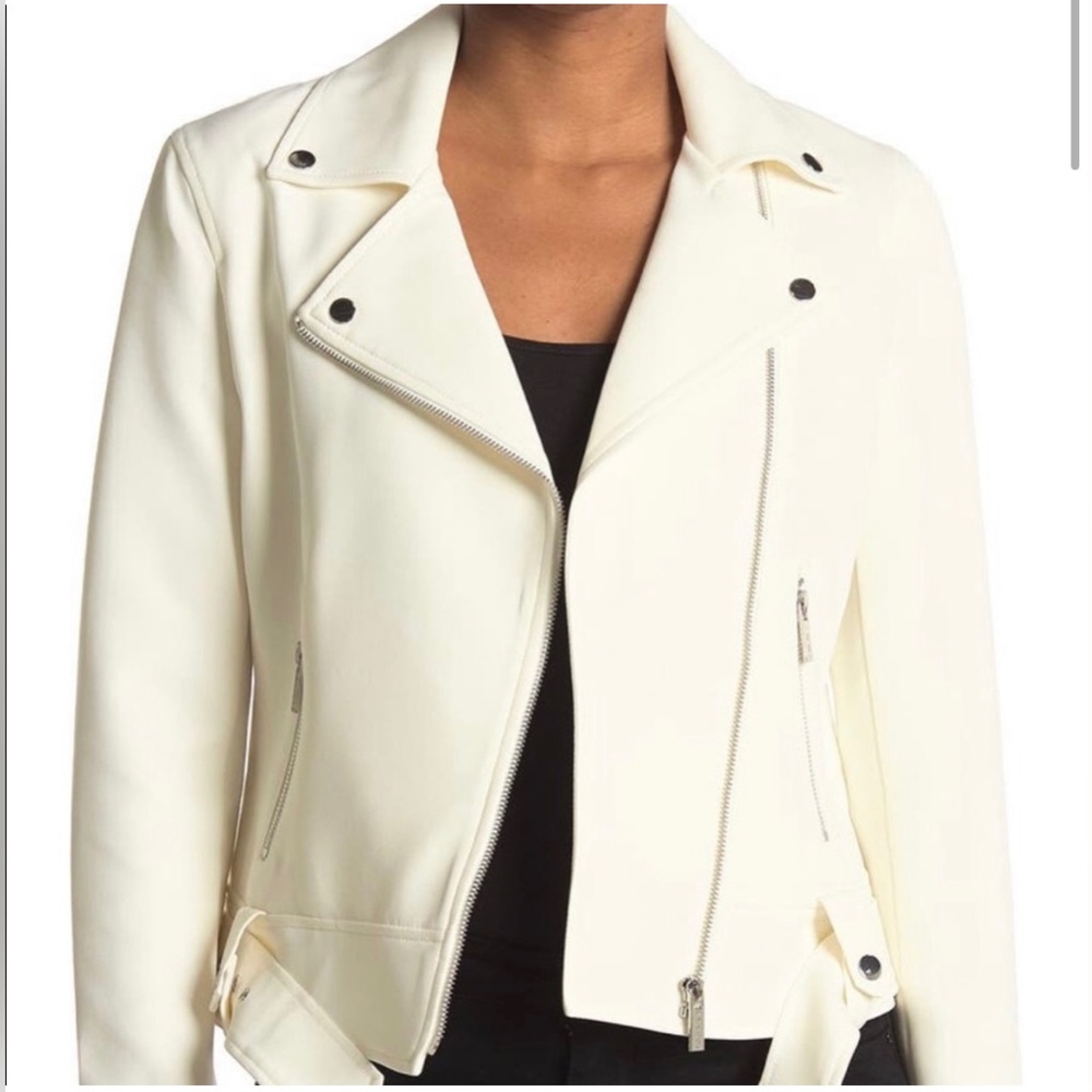 NEW WITH TAGS! Tahari Brand Size Large Ivory Colored Moto Jacket